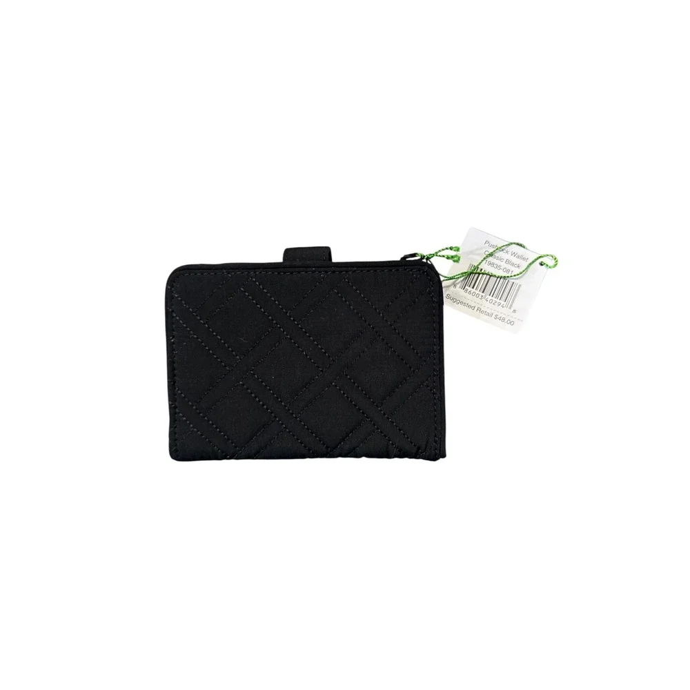 Vera Bradley Pushlock Wallet Classic Black Quilted Microfiber 19835-081 NWT‎
